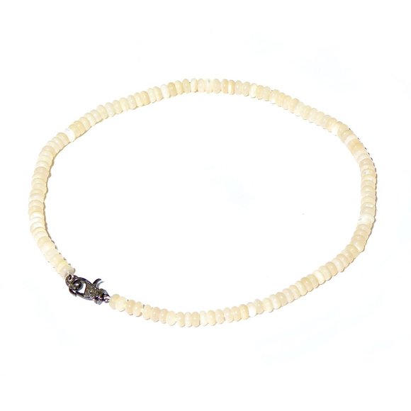 925 Pave Diamond Mother Of Pearl Horn and Beaded Necklace Set - Picture 5 of 6